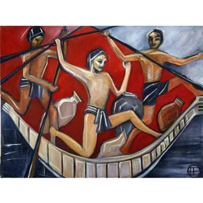 2001 The Oarsmen: Captivating Egyptian Inspired Painting for Timeless Elegance