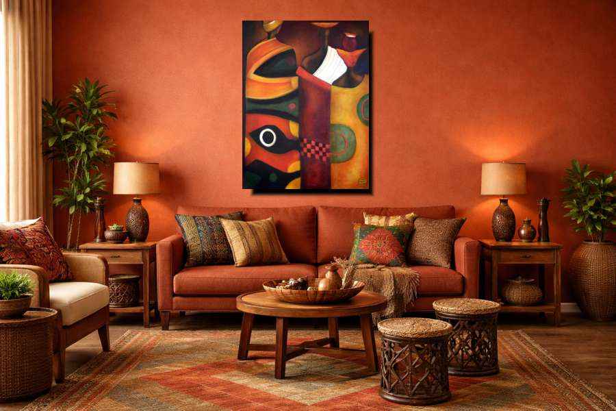 2005 Sango's Fine Art Painting - Vibrant Colours & Cultural Elegance for Your Home