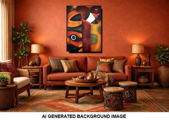 2005 Sango's Fine Art Painting - Vibrant Colours & Cultural Elegance for Your Home