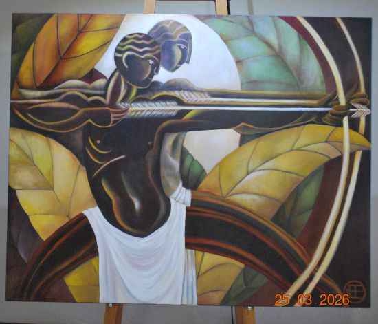 2006 Mystical Fine Art Painting - Archer with Symbolism and Reflection