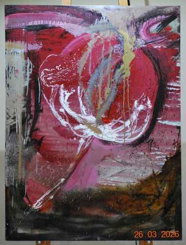 2007 - Magenta Night II - Floral abstract artwork in pink