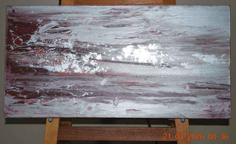 2007 Elevate Your Space with Our Stunning Abstract Seascape Artwork in Maroon and Silver