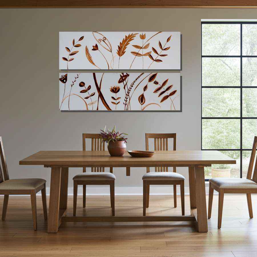 2008 Minimalist Brown Leaf Art - Field of Flowers II for Your Tranquil Space