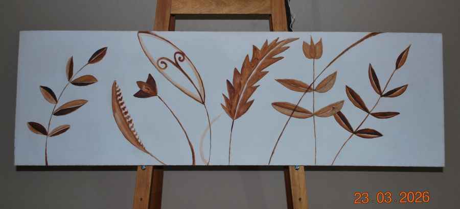 2008 Minimalist Leaf Art - Field of Flowers I in Warm Brown Tones