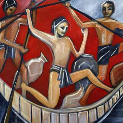 2001 The Oarsmen: Captivating Egyptian Inspired Painting for Timeless Elegance