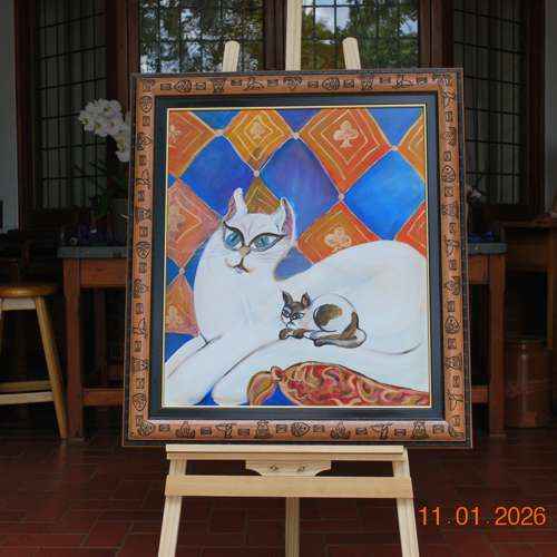 1996 Playful Whiskers Contemporary Acrylic Cat Paintings