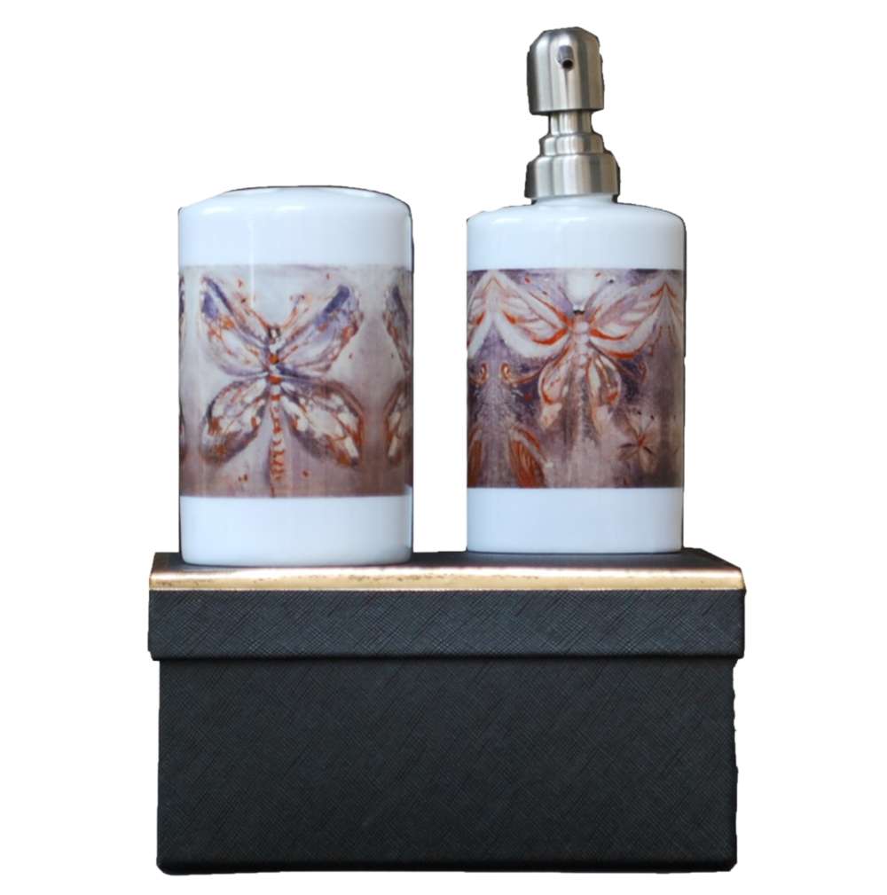 Butterflies - bathroom toothbrush and soap holder set - idalet and erica