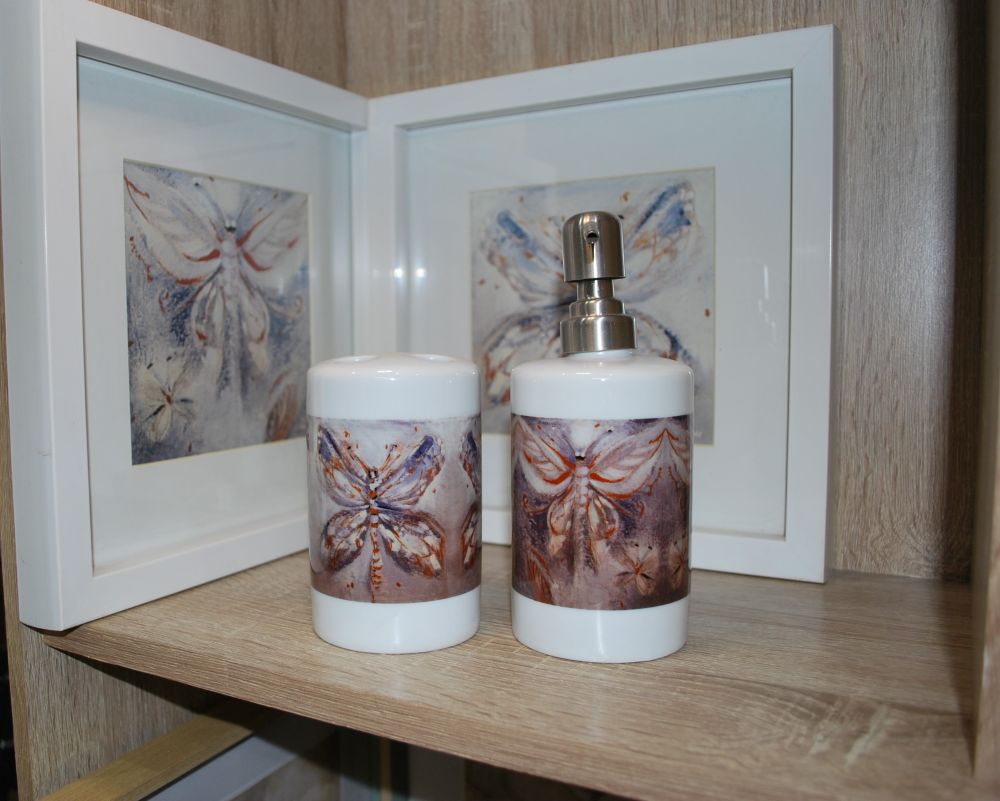 Butterflies-bathroom toothbrush and soap holder set