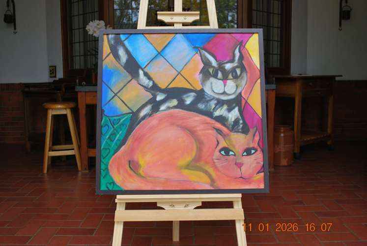 1996 Happy Cat Playful Contemporary Wall Art