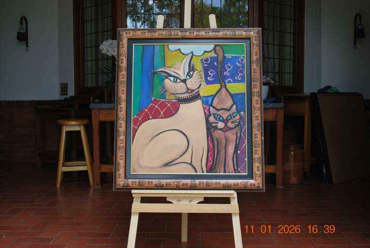 1996 Playful Whiskers Contemporary Acrylic Cat Paintings
