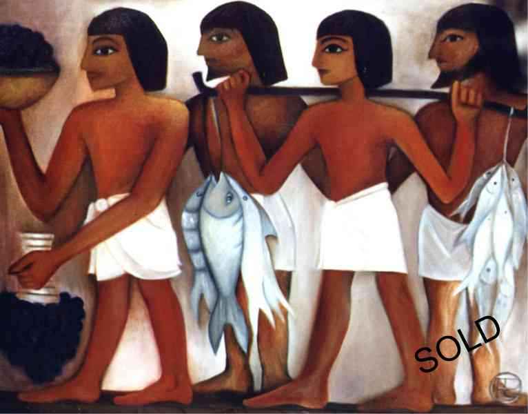 2001 The Oarsmen: Captivating Egyptian Inspired Painting for Timeless Elegance