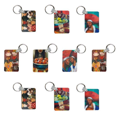Ethnic double-sided MDF keyrings - idalet and erica