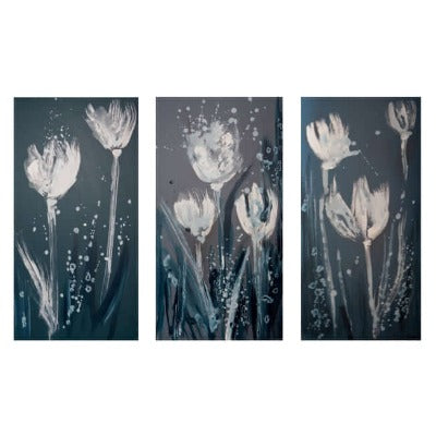 Flower Mania, contemporary floral artwork in turquoise and grey