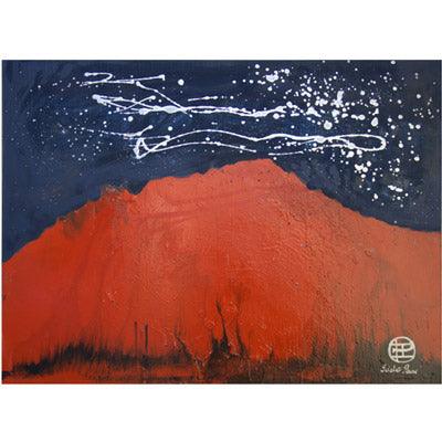 Mountainscape painting. Krakatoa - Abstract with red colour mountain