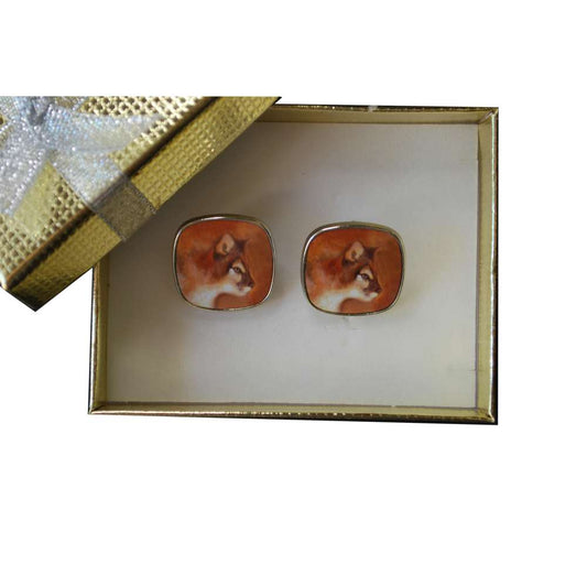 Mountain Lion - Square Stud Earrings in gift box - idalet and erica