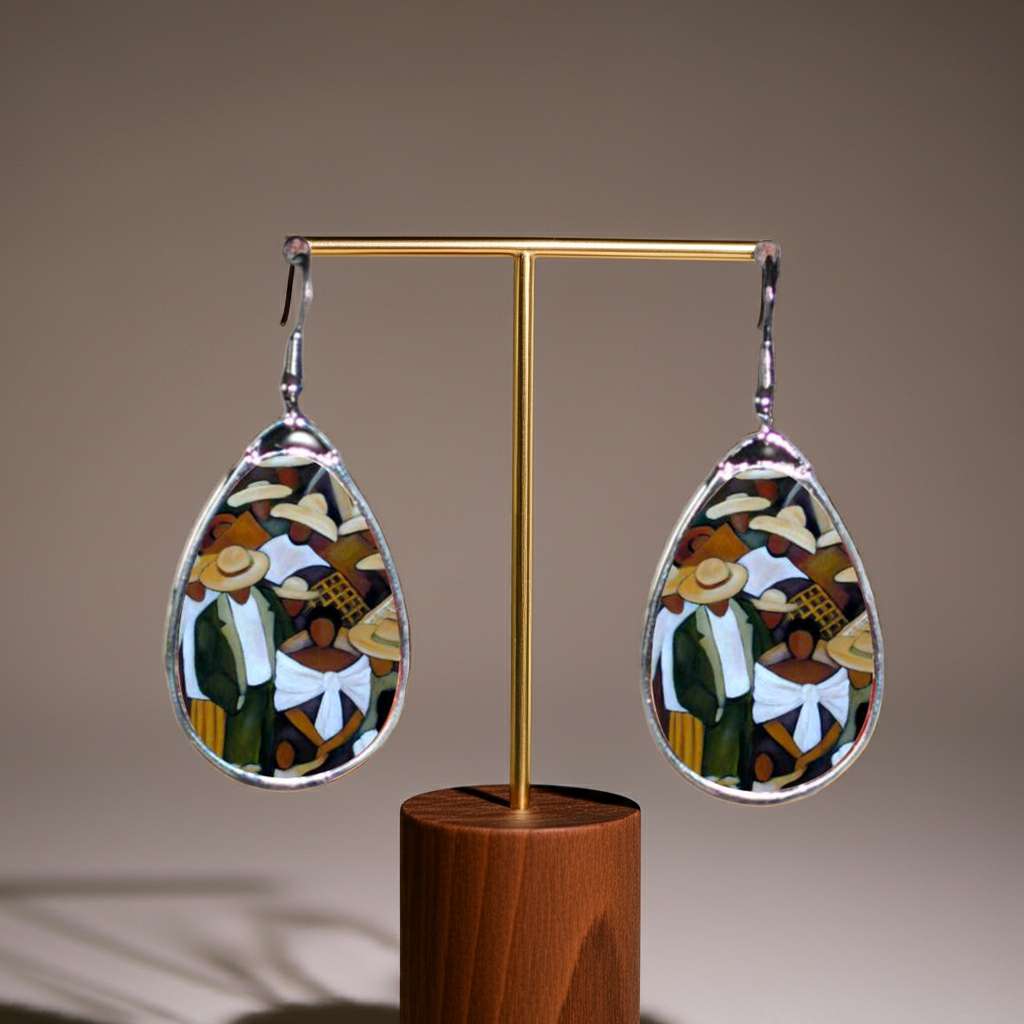 Ode to Diego - unique fine art earrings on wooden stand - idalet and erica