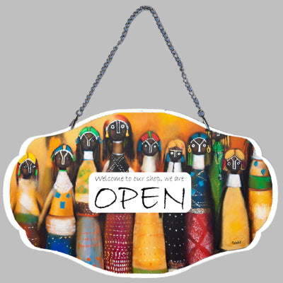 Open-and-Closed-Sign-Board with Ndebele Dolls - idalet and erica