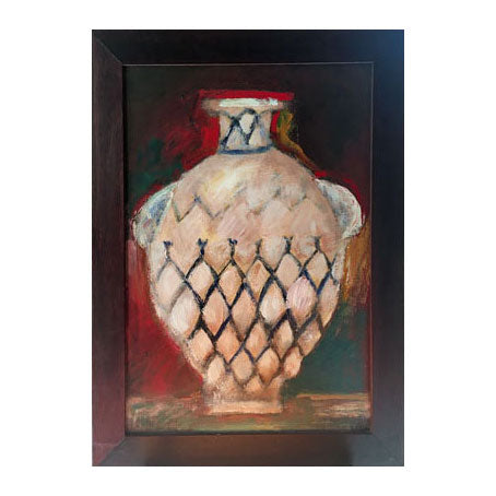 Framed painting of a white antique clay pot. - Idalet and Erica