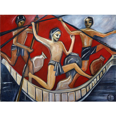 The Oarsmen. An egyptian inspired painiting for sale near me.