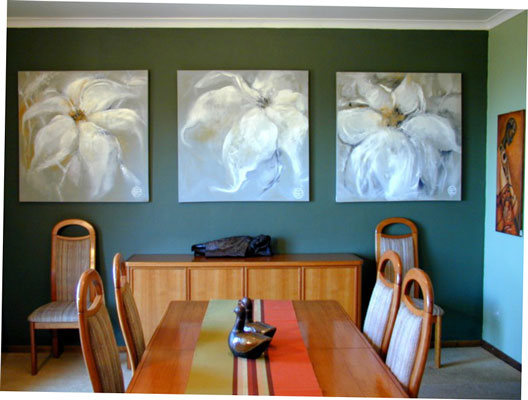 Night Shade modern flower canvas wall art triptych. Night Shade-A ceramic brush and soap dispenser set Home Gallery - Idalet and Erica