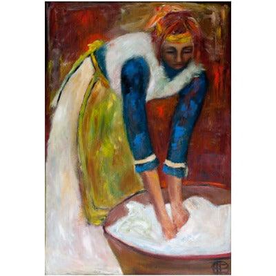 Woman doing laundry painting