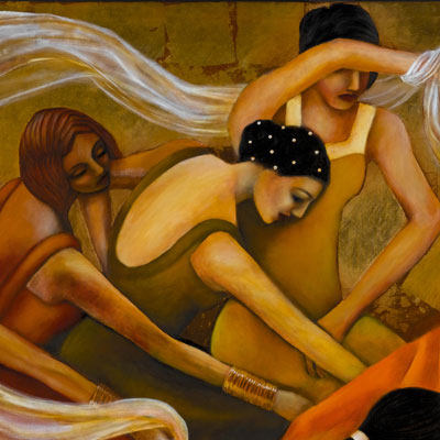 Women dancing around fire art