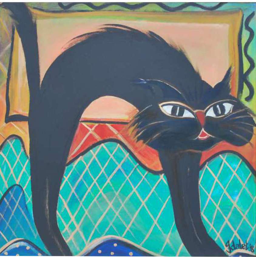 1996 Quirky modern cat paintings colourful acrylic art