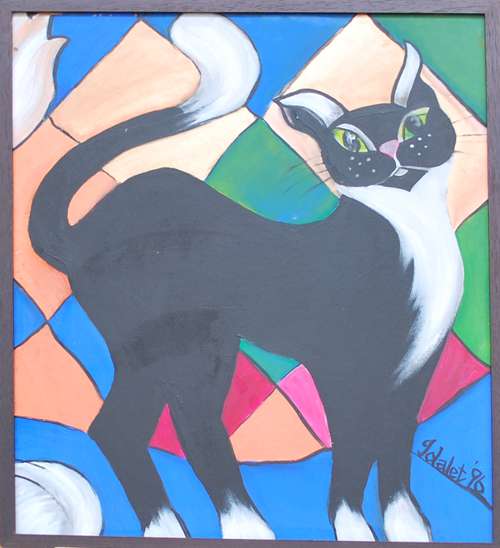 1996 Happy Cat Playful Contemporary Wall Art.