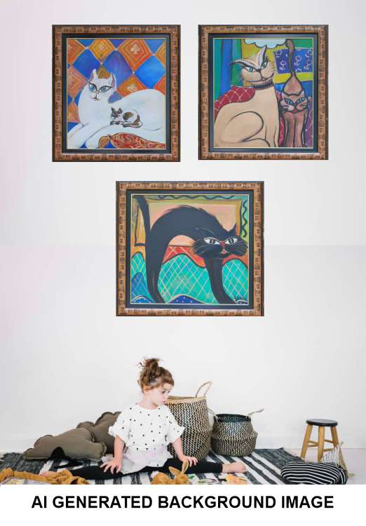 1996 Playful Whiskers Contemporary Acrylic Cat Paintings