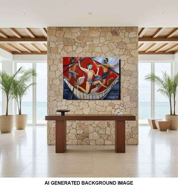 2001 The Oarsmen: Captivating Egyptian Inspired Painting for Timeless Elegance