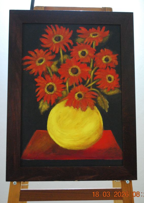 2003 - Red daisies - floral still life fine art painting - idalet