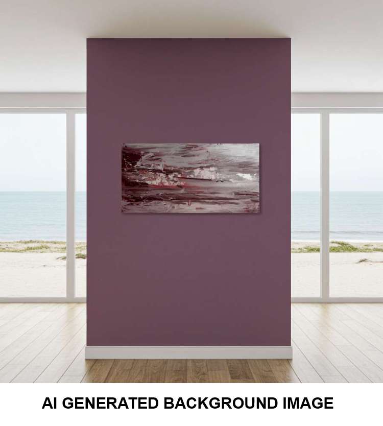 2007 Elevate Your Space with Our Stunning Abstract Seascape Artwork in Maroon and Silver