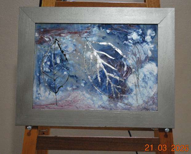 2008 - Silver Leaves I - contemporary leaf wall art painting