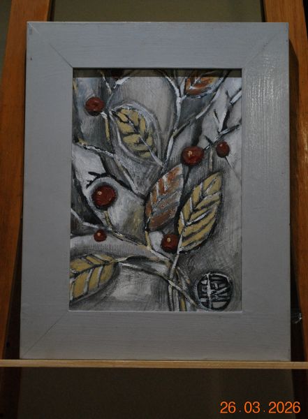 2008 Berries III-A framed red berry painting on MDF - idalet
