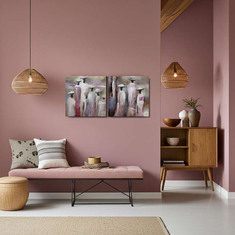 Afternoon I & II modern wall art canvas prints in pink