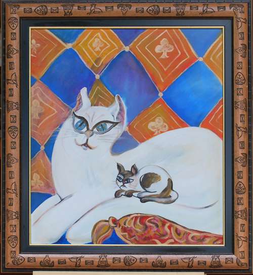 1996 Playful Whiskers Contemporary Acrylic Cat Paintings - Boho Cat Dreams