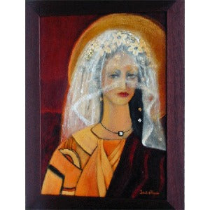 A framed portrait, Bride, in warm colours terracotta colour
