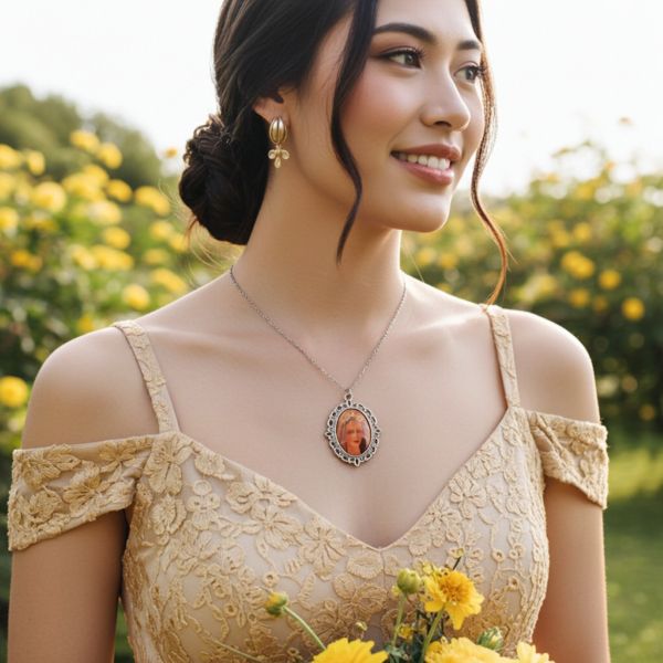 Bride - A delicate vintage necklace with an oval pendant