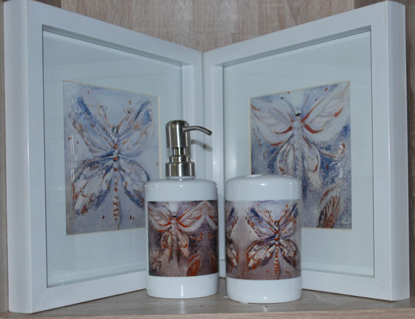 bathroom toothbrush holder and soap dispenser set - Butterflies - idaletanderica