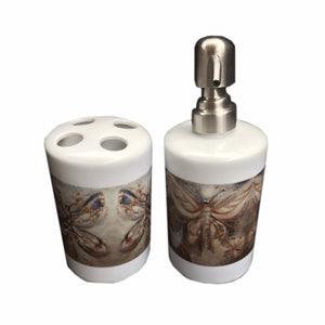 bathroom toothbrush holder and soap dispenser set - Butterflies - idaletanderica