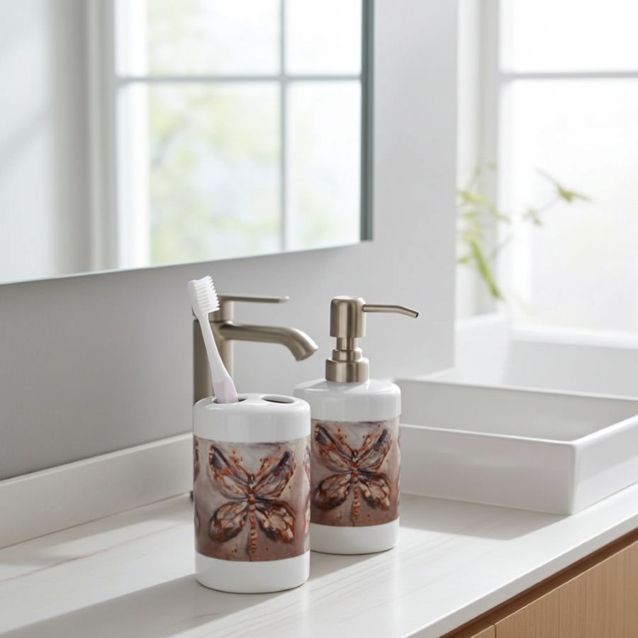 Butterflies-bathroom toothbrush and soap holder set