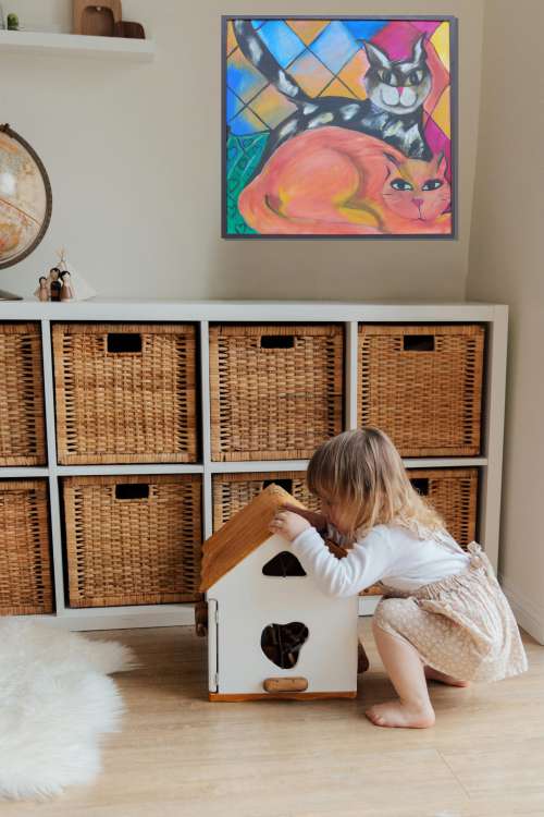 1996 Happy Cat Playful Contemporary Wall Art - Cheerful Cat Contemporary Decorative Acrylic Art