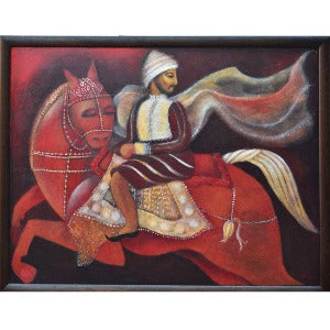 Dark Horse. A framed fantasy painting in burgundy colour.