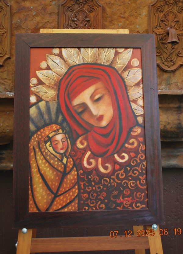 2004 - Red Madonna - modern icon fine art painting by Idalet