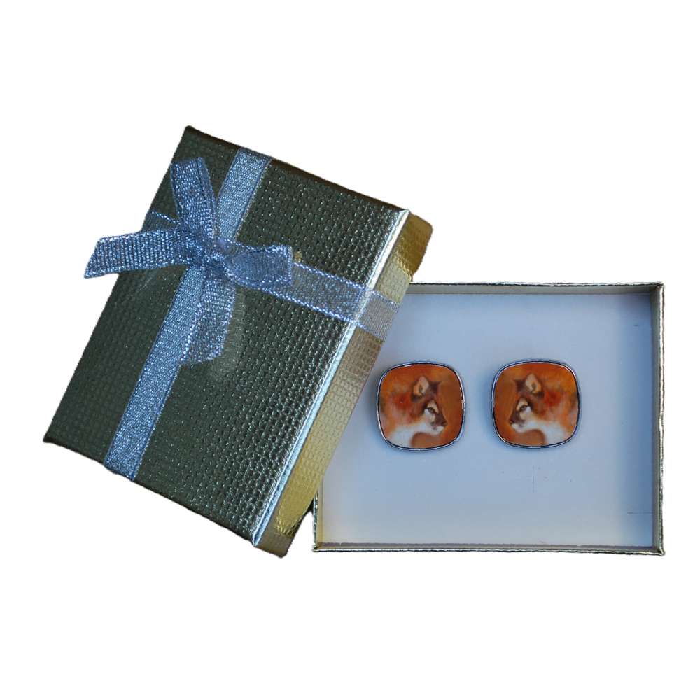 Mountain Lion - Art inspired jewellery - Square Stud Earrings