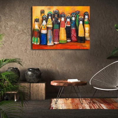 Ndebele Dolls African painting in a rainbow of colour