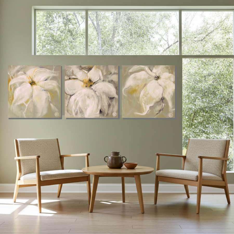 Night Shade modern flower canvas wall art triptych