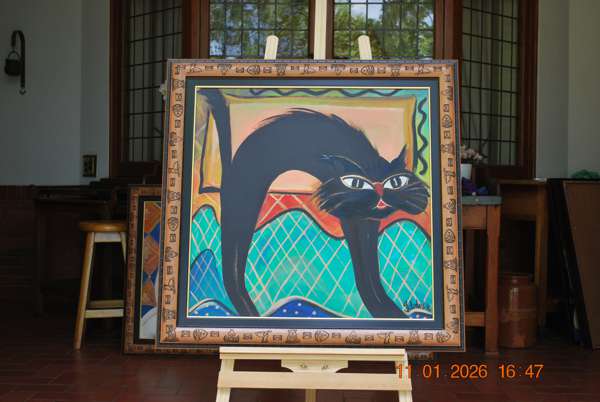1996 Playful Whiskers Contemporary Acrylic Cat Paintings.