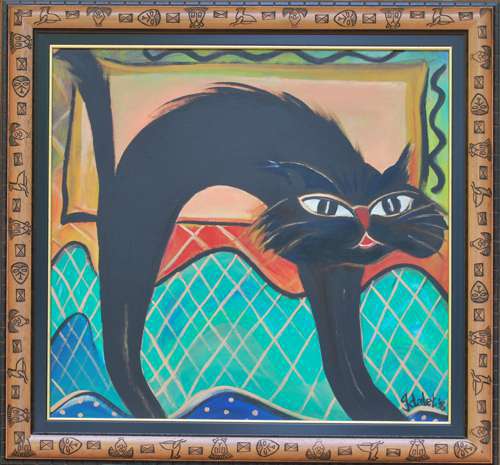 1996 Playful Whiskers Contemporary Acrylic Cat Paintings.