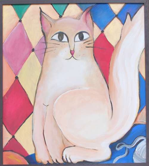 1996 Happy Cat Playful Contemporary Wall Art - Playtime Kitty 